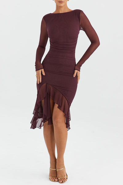 Halblanges Kleid mit Rüschen und langen Ärmeln in lila