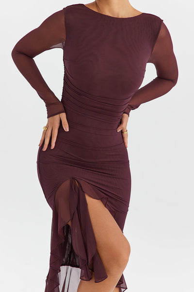 Halblanges Kleid mit Rüschen und langen Ärmeln in lila