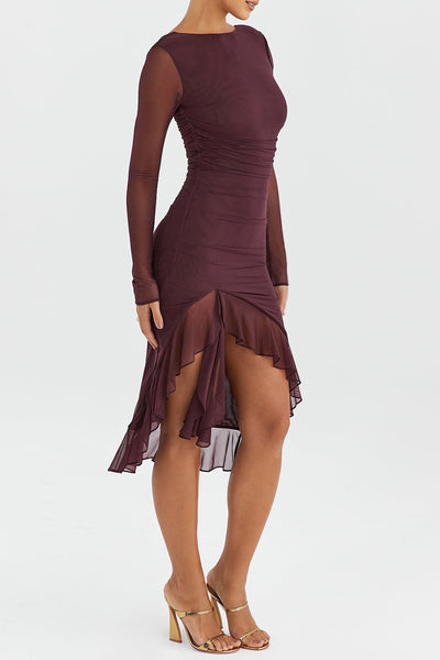 Halblanges Kleid mit Rüschen und langen Ärmeln in lila