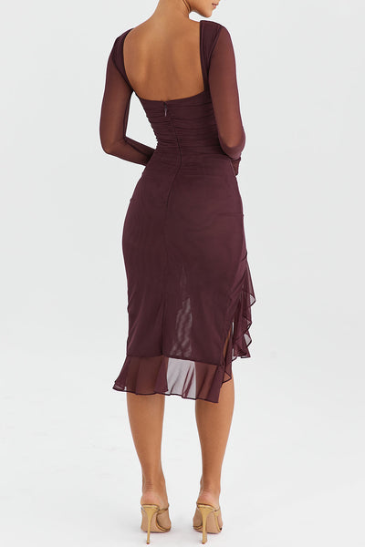 Halblanges Kleid mit Rüschen und langen Ärmeln in lila