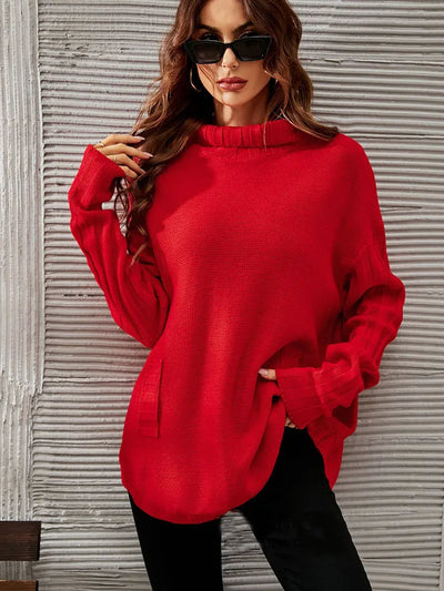 Übergroßer Rollkragenpullover in Rot