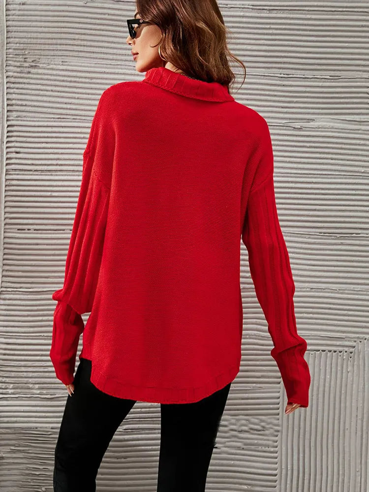 Übergroßer Rollkragenpullover in Rot