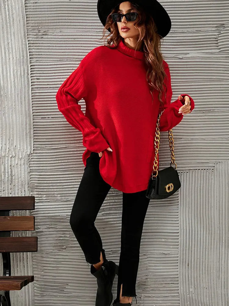 Übergroßer Rollkragenpullover in Rot