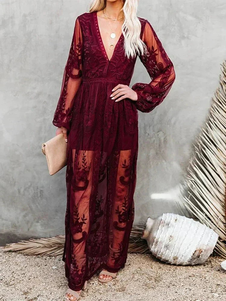 Mabyn - Zeitloses Maxikleid aus böhmischer Spitze für Frauen