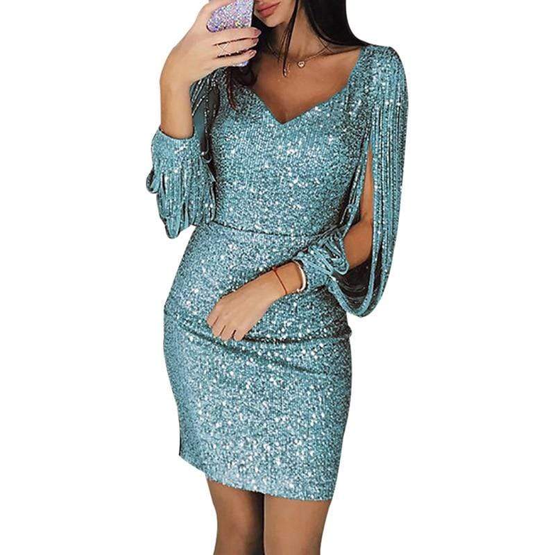 Glitzerkleid mit ausgeschnittenen Ärmeln