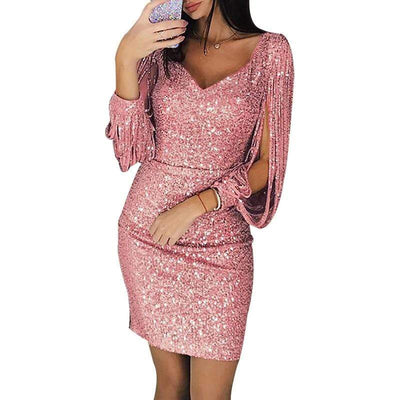 Glitzerkleid mit ausgeschnittenen Ärmeln