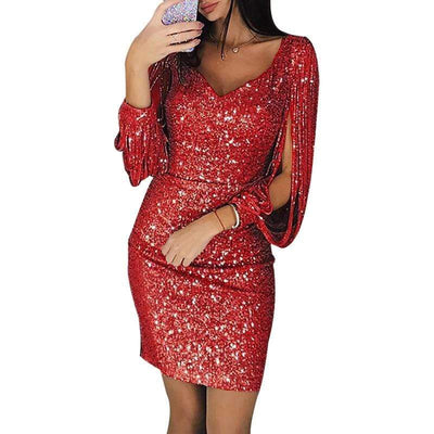 Glitzerkleid mit ausgeschnittenen Ärmeln