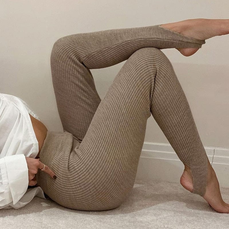 Gerippte Leggings mit Absätzen