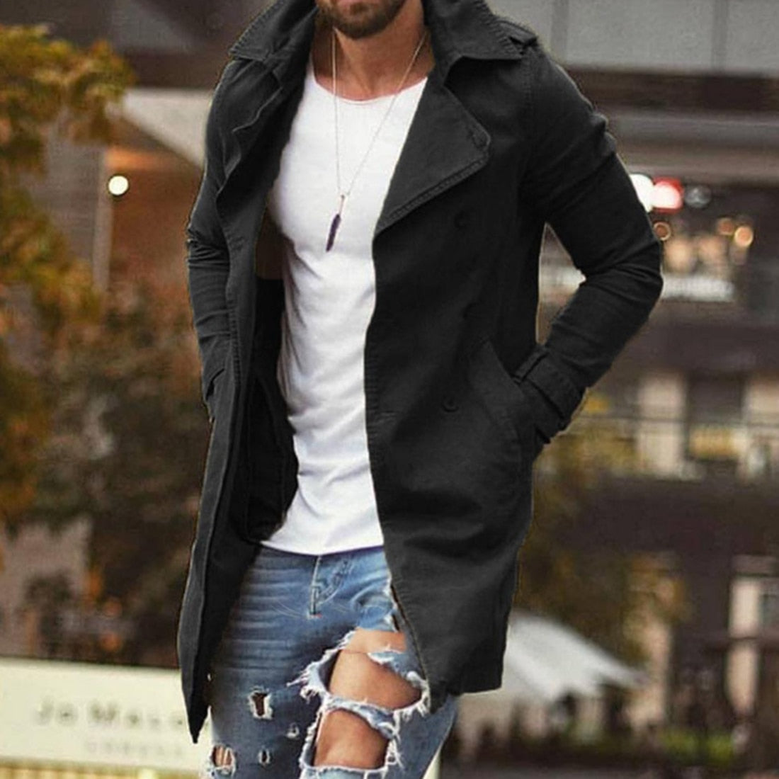 Chaqueta de otoño para hombre: Chaqueta larga y elegante con un corte clásico.