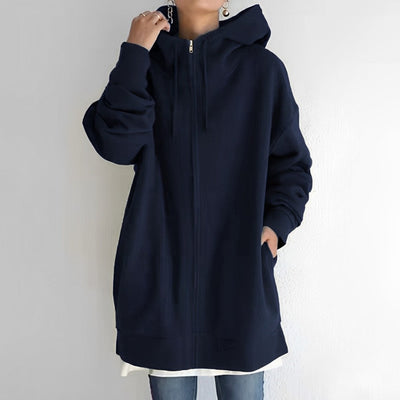 Lange Jacke mit Kapuze und Kordelzug für Frauen