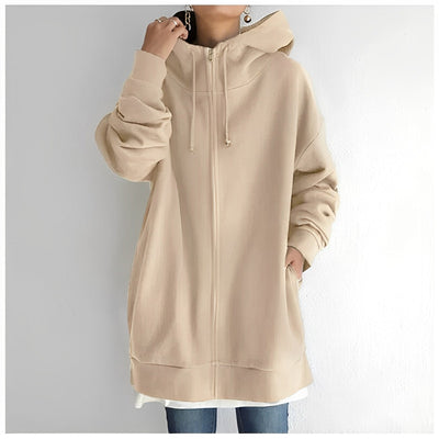 Lange Jacke mit Kapuze und Kordelzug für Frauen
