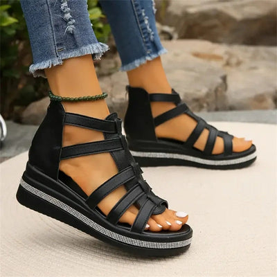 Elegante Keilabsatzsandalen mit Strass für Frauen