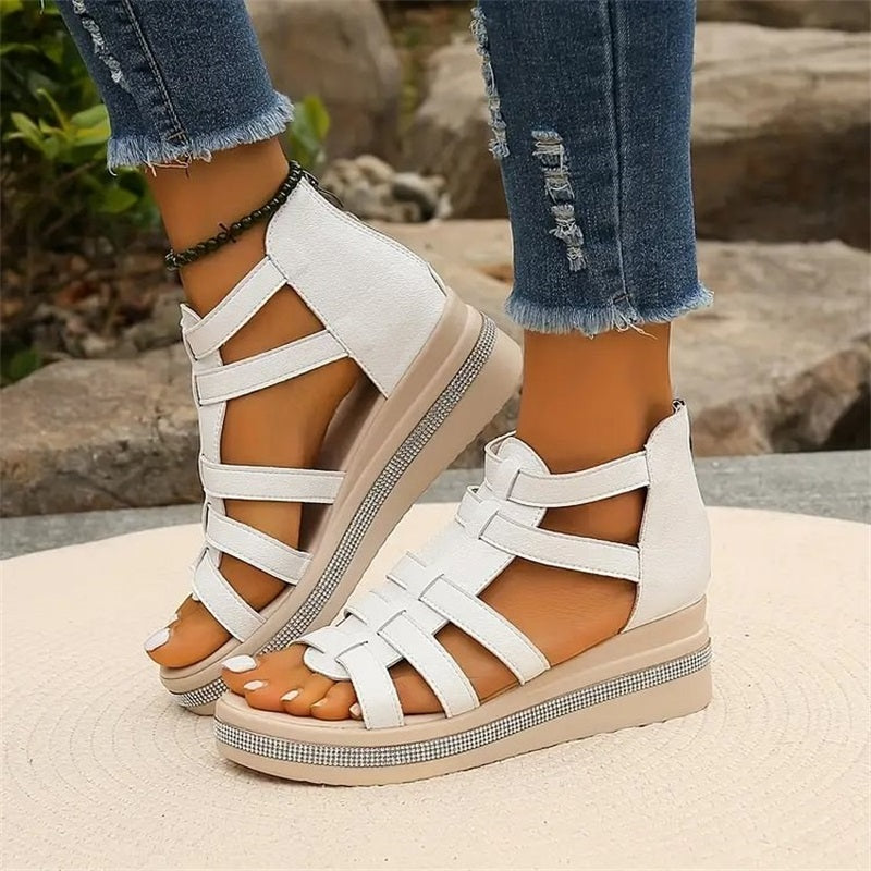Elegante Keilabsatzsandalen mit Strass für Frauen