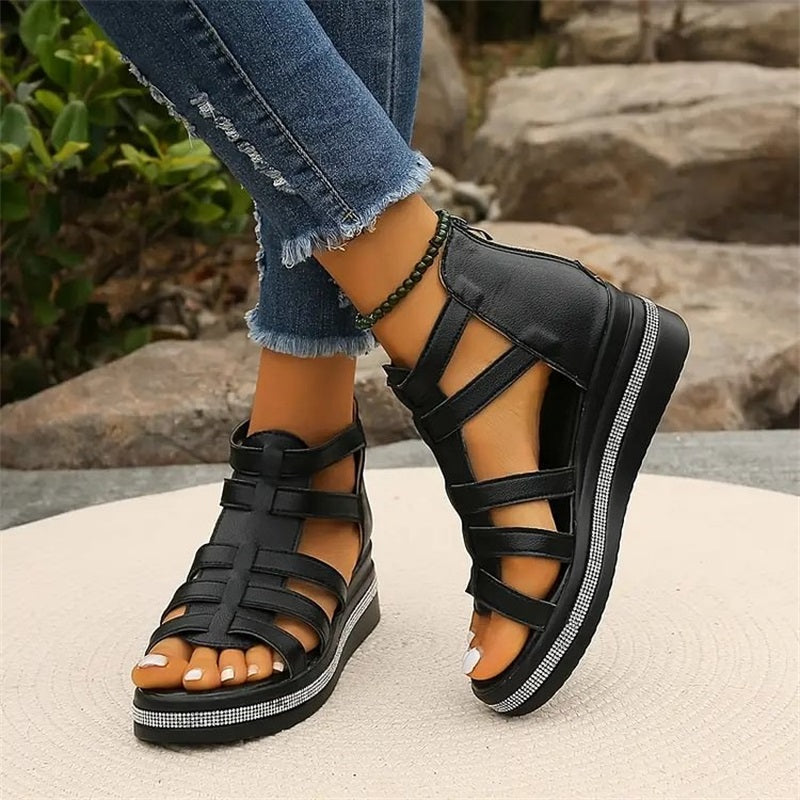 Elegante Keilabsatzsandalen mit Strass für Frauen