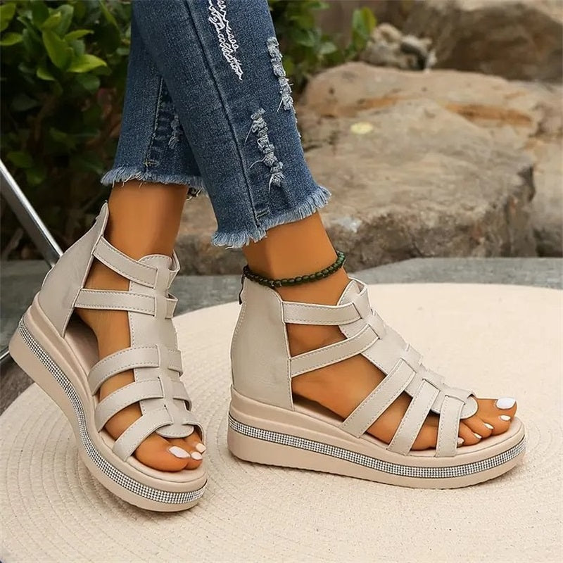Elegante Keilabsatzsandalen mit Strass für Frauen