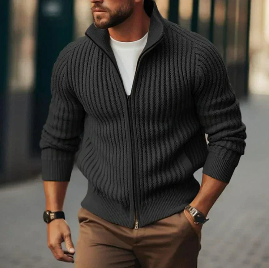 Klassische Thermo-Strickjacke für Männer mit durchgehendem Reißverschluss