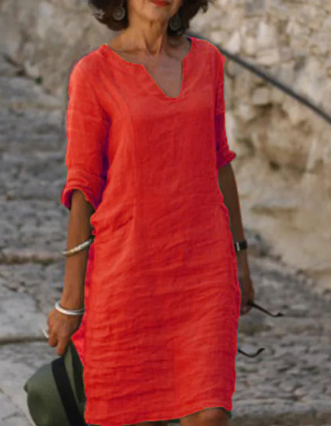 Ingrid - Unbeschwerte V-Ausschnitt Tunika-Kleid aus natürliche Textur