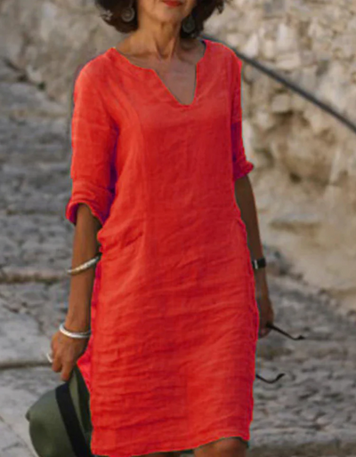 Ingrid - Unbeschwerte V-Ausschnitt Tunika-Kleid aus natürliche Textur