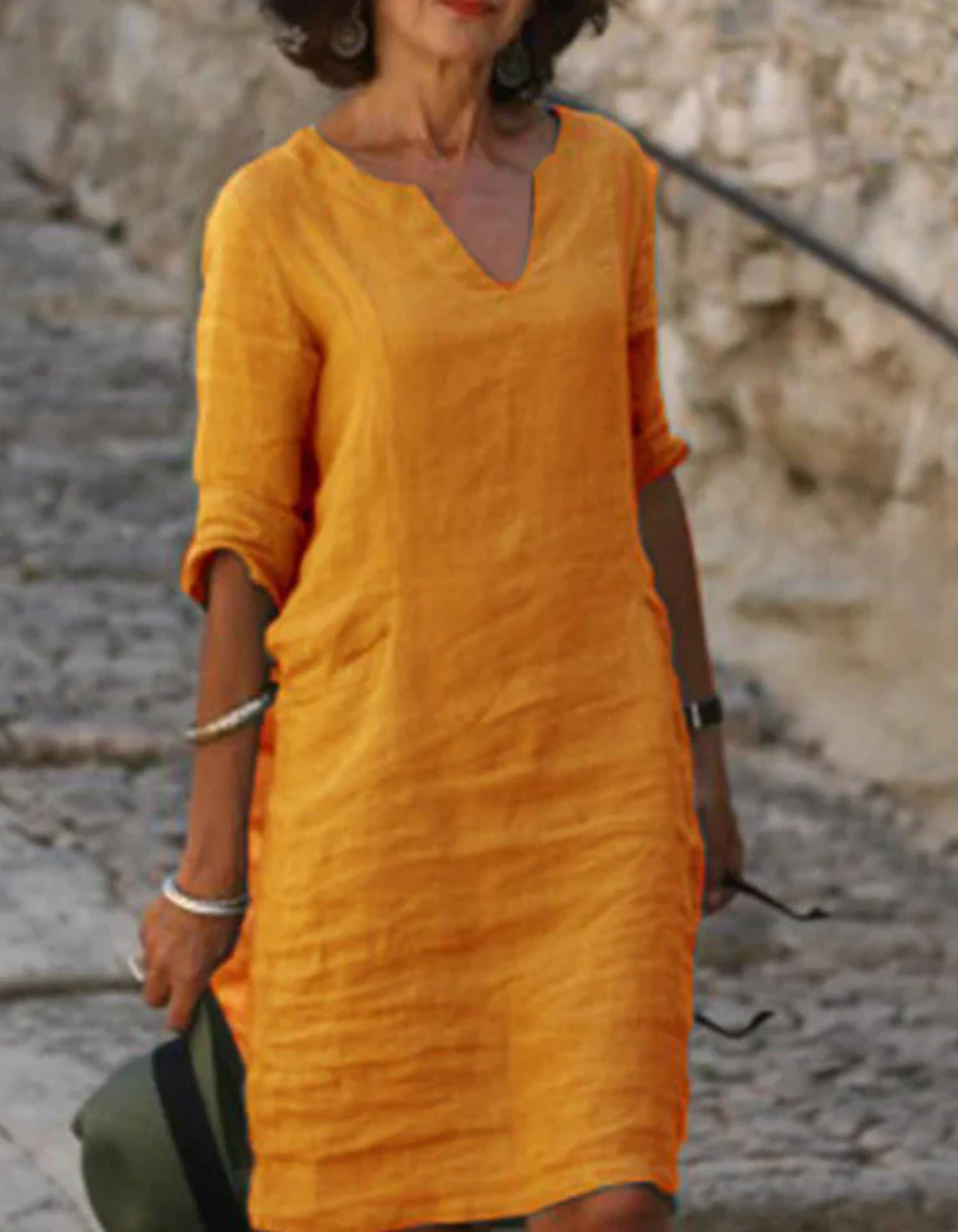 Ingrid - Unbeschwerte V-Ausschnitt Tunika-Kleid aus natürliche Textur