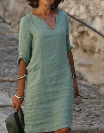 Ingrid - Unbeschwerte V-Ausschnitt Tunika-Kleid aus natürliche Textur