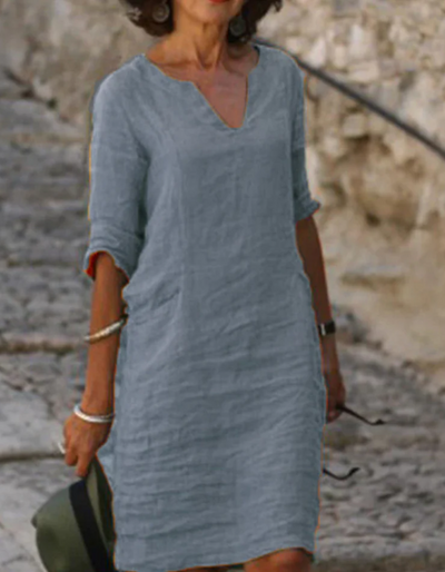Ingrid - Unbeschwerte V-Ausschnitt Tunika-Kleid aus natürliche Textur