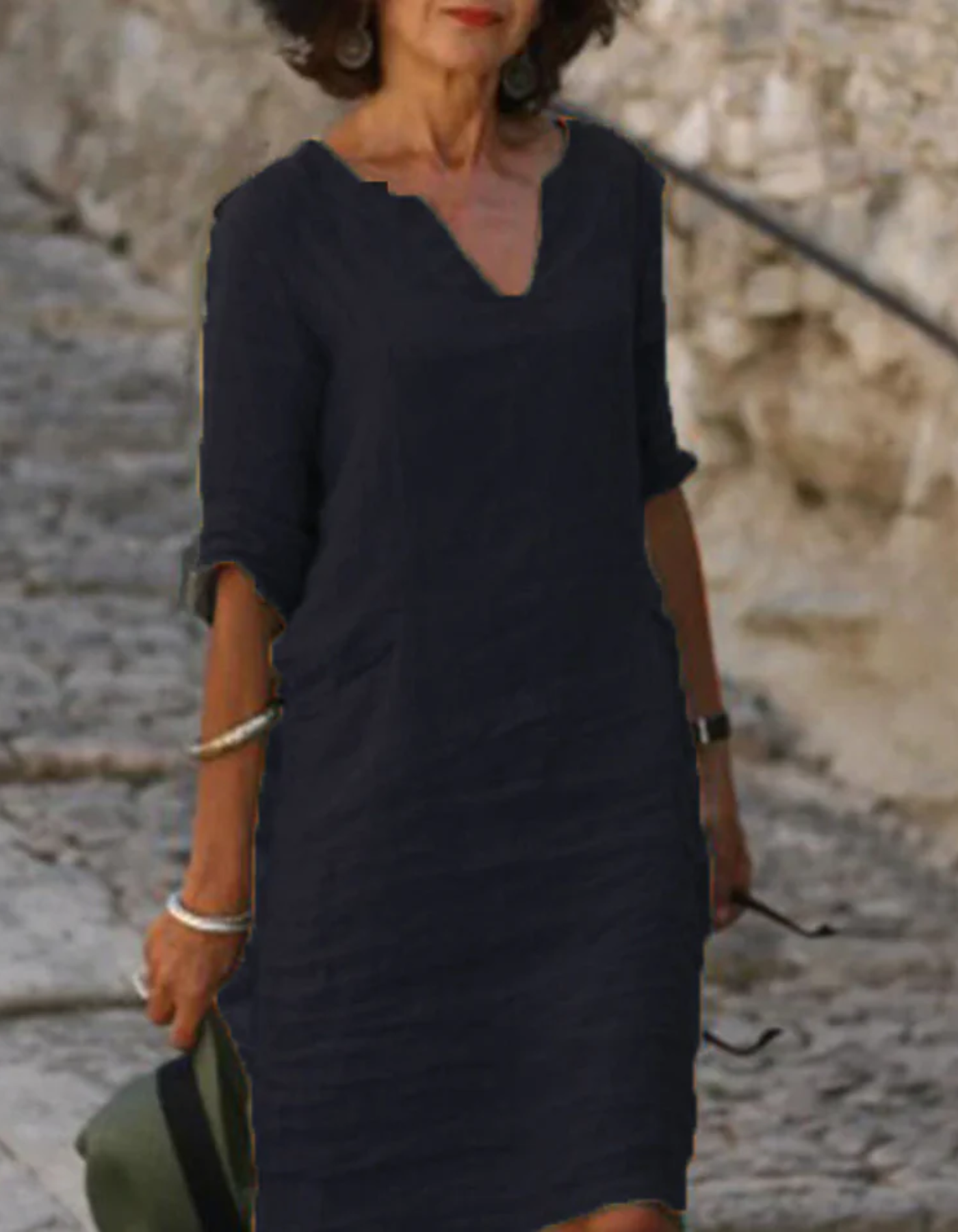 Ingrid - Unbeschwerte V-Ausschnitt Tunika-Kleid aus natürliche Textur