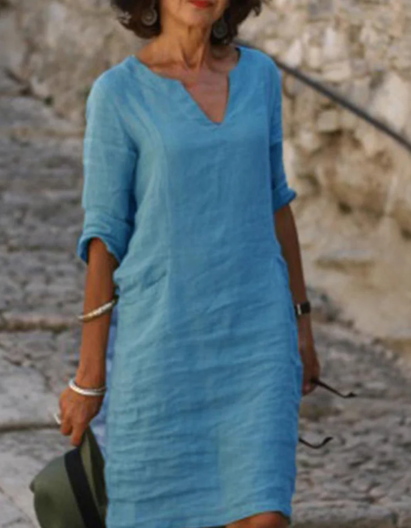 Ingrid - Unbeschwerte V-Ausschnitt Tunika-Kleid aus natürliche Textur