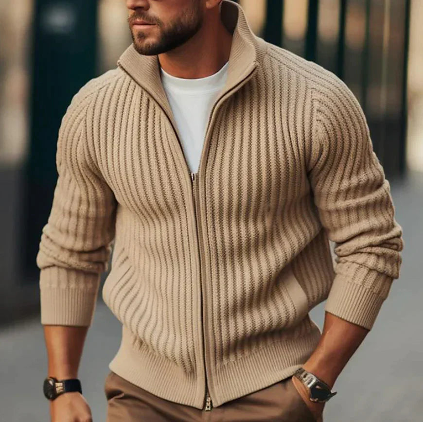 Klassische Thermo-Strickjacke für Männer mit durchgehendem Reißverschluss