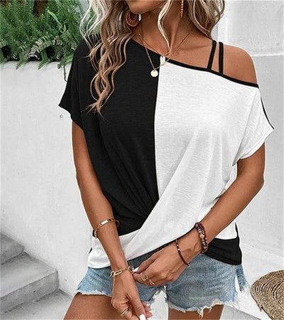 Asymmetrisches Colour-Blocking-T-Shirt für Damen – Komfort und Stil in einem
