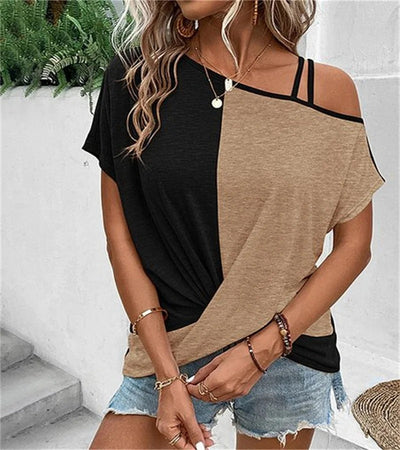 Asymmetrisches Colour-Blocking-T-Shirt für Damen – Komfort und Stil in einem