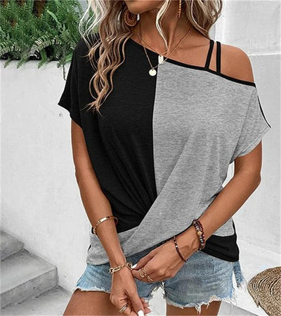 Asymmetrisches Colour-Blocking-T-Shirt für Damen – Komfort und Stil in einem