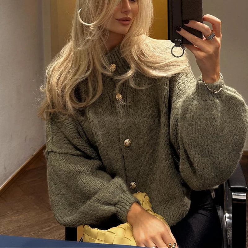 Zara - übergroße Strickjacke Frauen | Lange Strickjacke mit Knöpfen und lockerer Passform