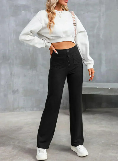 Hochtaillierte Damenhose mit Knopfleiste und Stretch